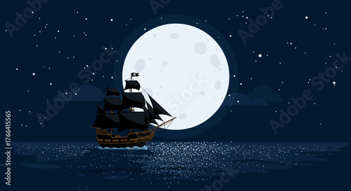 Pirate ship at night
