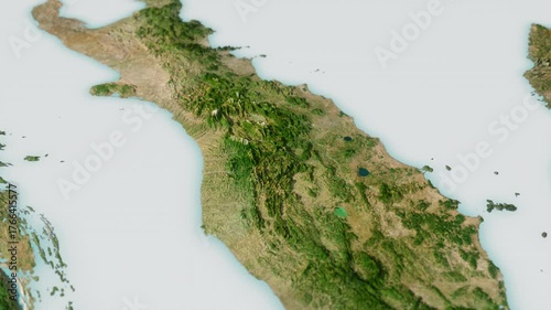 The territory of Italy, a map with a voluminous landscape, stylization on the theme of travel or geopolitics,
