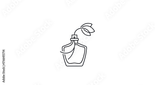 Minimalist line art of a perfume bottle with a flower.