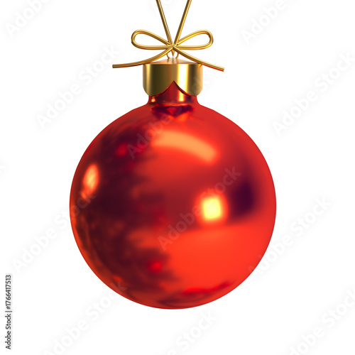 Red Christmas ball close up isolated on transparent png background, 3d render illustration.
