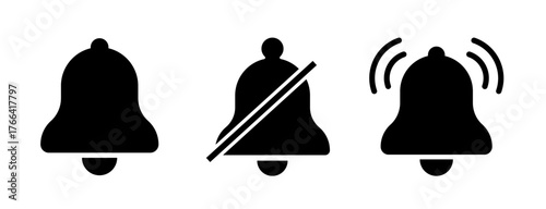 Bell icon. Notification bell icon set. Social media element. Alarm symbol. Vector illustration