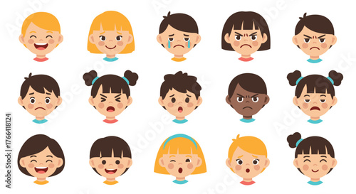 Collection of Diverse Expressive Faces Illustrating a Range of Human Emotions and Moods for Visual Communication and Design