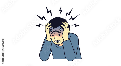 A distressed individual with hands on their head, illustrating mental anguish, stress, and the impact of a headache