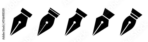 Collection of pen nib icons. Set of black pen nibs icons on a white background