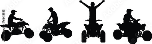 ATV rider silhouettes, off-road adventure, quad bike action, extreme sport poses, outdoor vehicle icons, dynamic posture, motorsport excitement, vector illustration