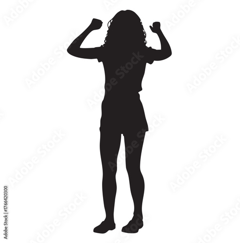 Woman Silhouette with Raised Fists on White Background