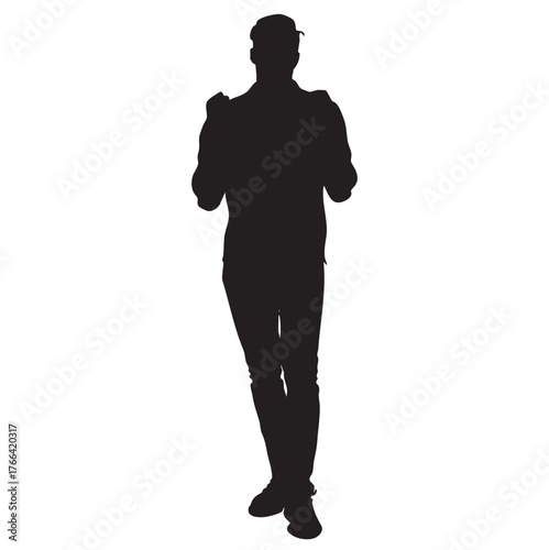 Silhouette of Man Jogging, Isolated on White Background.