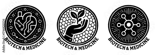 バイオテクノロジーシンボル アイコンセット、Biotech & Medicine Symbols