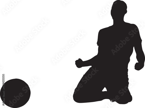 Soccer Player Silhouette Celebrating Goal on White Background
