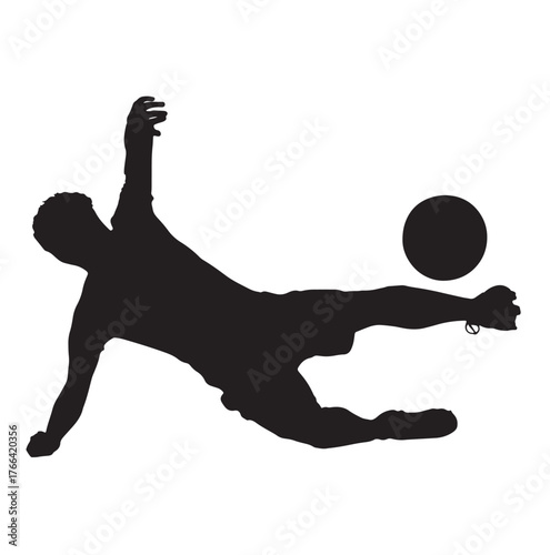Soccer Player Silhouette Kicking Ball, Vector Illustration.