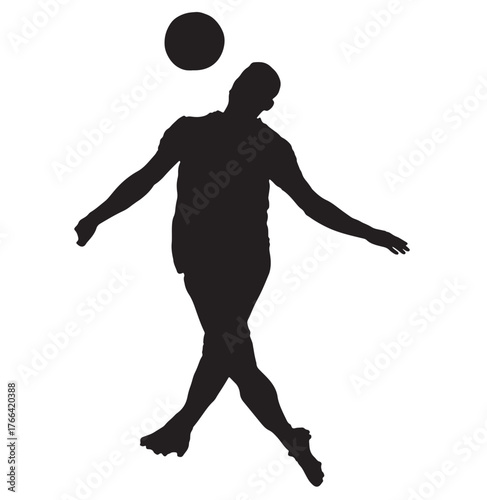 Soccer Player Heading Ball Silhouette on White Background