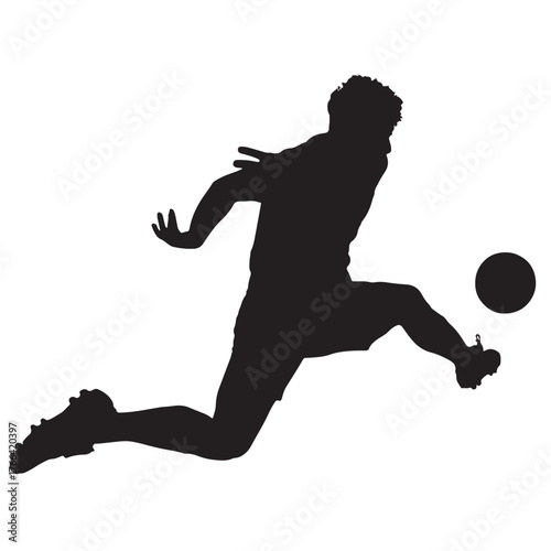 Soccer Player Silhouette Kicking Ball, Isolated on White