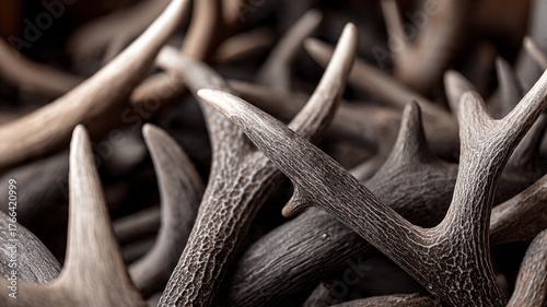 a bunch of deer antlers