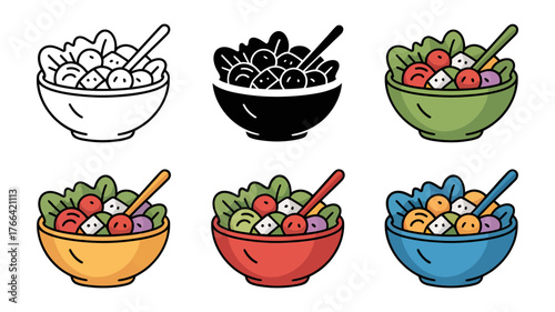 Vector art of collection of salad bowl icons in various colors