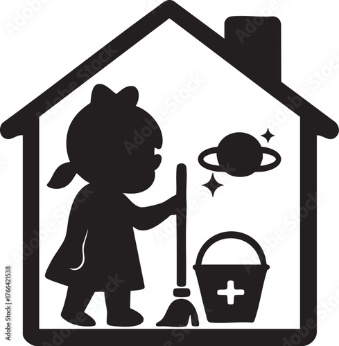 Domestic role play with baby girl – black silhouette icon