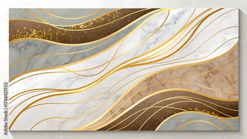 Golden Flow Abstract Art — Modern Marble Texture with Luxury Ink and Gold Lines