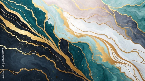 Golden Flow Abstract Art — Modern Marble Texture with Luxury Ink and Gold Lines