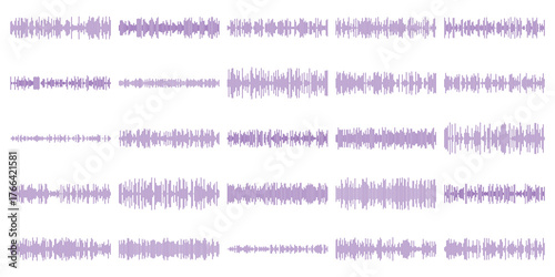 Audio wave tune print, voice message, podcast audio recording. Vector audio player soundwave visualization or voice message sound wave. Podcast audio streaming. Music, sound concept.