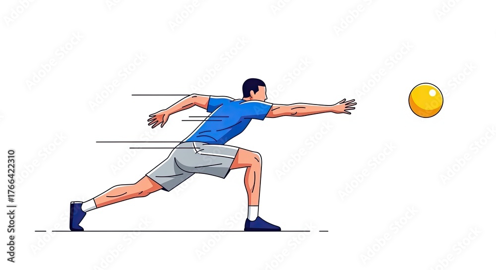 Obraz premium Athlete lunging to catch a smiling ball in a dynamic sports illustration.