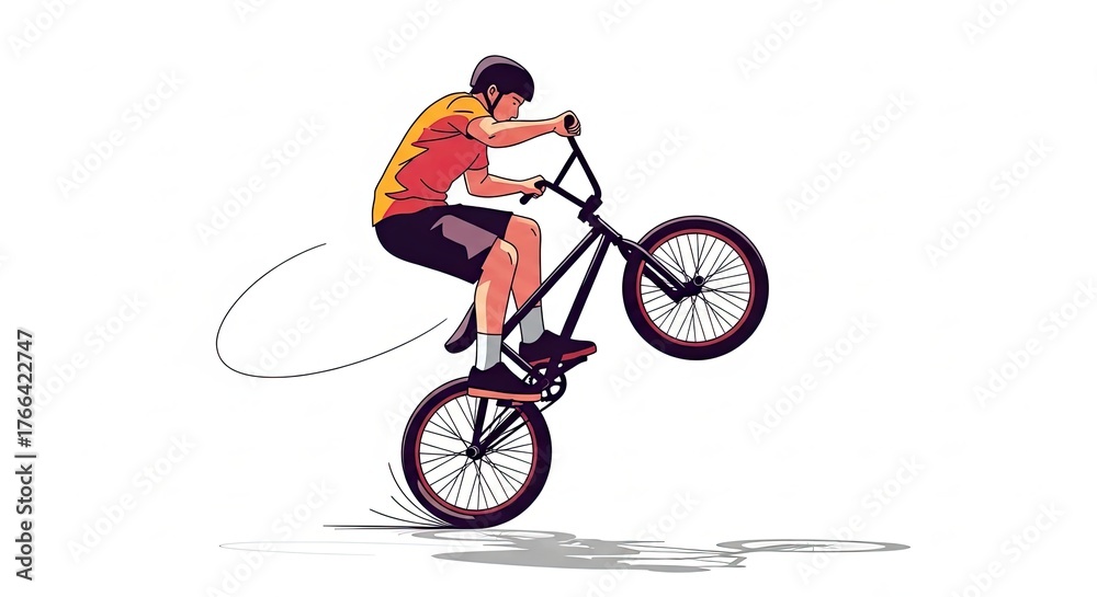 Fototapeta premium BMX Rider Performing a Wheelie Trick on a Bicycle.