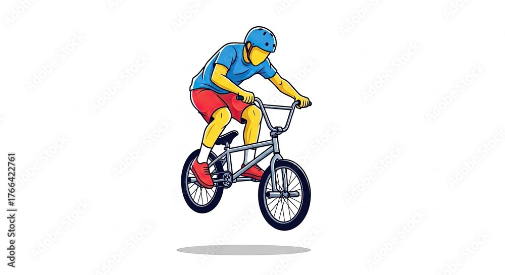 Fototapeta premium BMX Rider Performing Stunt in Mid-Air with Bicycle.