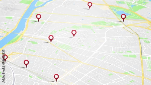 City Map With GPS Pins Animation Loop
