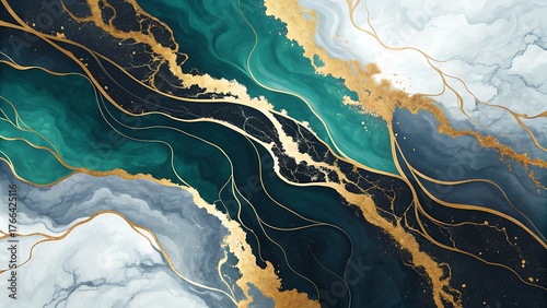 Golden Flow Abstract Art — Modern Marble Texture with Luxury Ink and Gold Lines