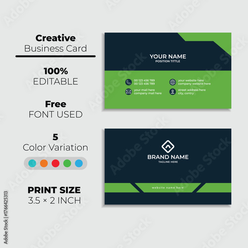 Modern green and navy business card template customizable professional corporate identity design