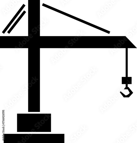 Crane icon in flat design. Construction equipment silhouette, heavy lifting industrial machinery symbol and building site engineering tool vector illustration isolated on transparent background.