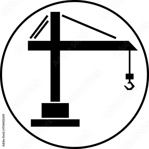 Crane icon in flat design. Construction equipment silhouette, heavy lifting industrial machinery symbol and building site engineering tool vector illustration isolated on transparent background.