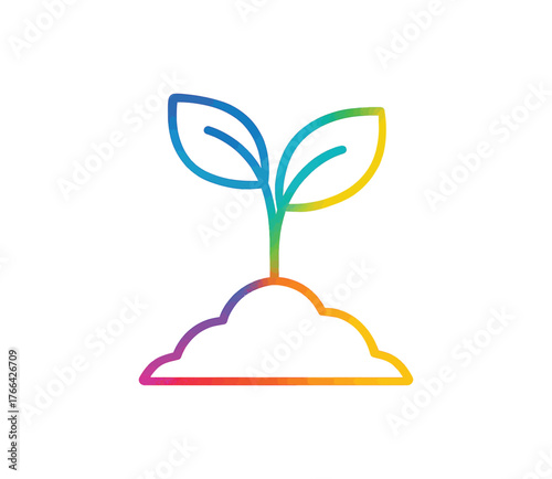 Vibrant Rainbow Sprout Icon, Representing Growth, New Beginnings, and Sustainable Development, Suitable for Diverse Digital Applications and Branding