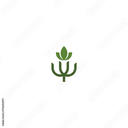 Minimalist and organic vector logo design featuring a stylized plant, sprout, or flower