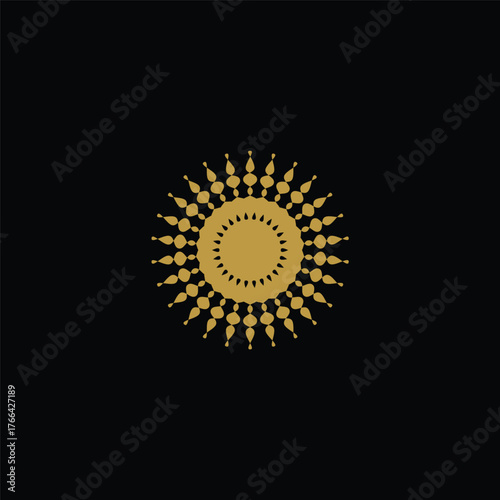 Elegant gold and black vector illustration of a decorative sun, mandala, or radial frame