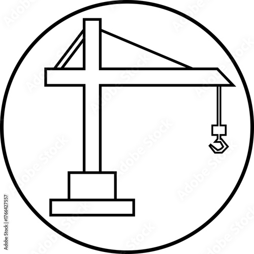 Crane icon in line design. Construction equipment silhouette, heavy lifting industrial machinery symbol and building site engineering tool vector illustration isolated on transparent background.
