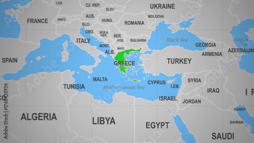 Greece highlighted on a world map view
