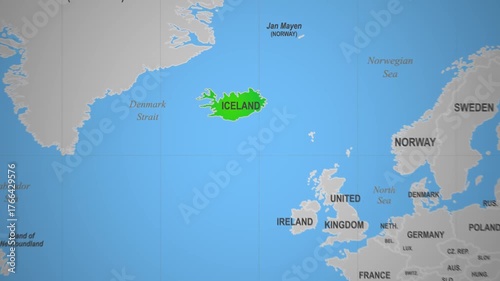 Iceland highlighted on world map view
