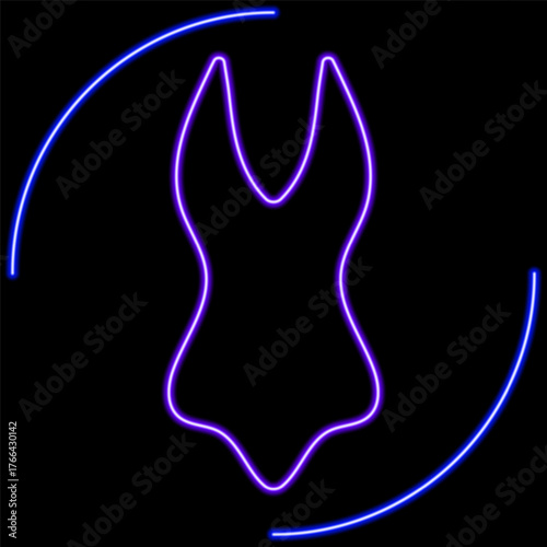 swimsuit neon sign, modern glowing banner design, colorful modern design trend on black background. Vector illustration.