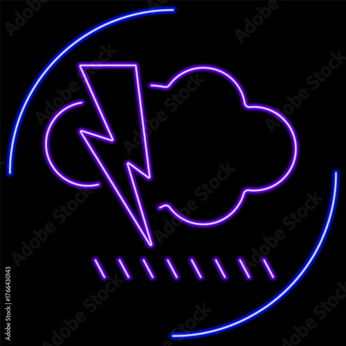 storm neon sign, modern glowing banner design, colorful modern design trend on black background. Vector illustration.