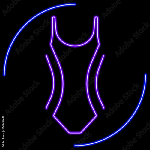 swimsuit neon sign, modern glowing banner design, colorful modern design trend on black background. Vector illustration.