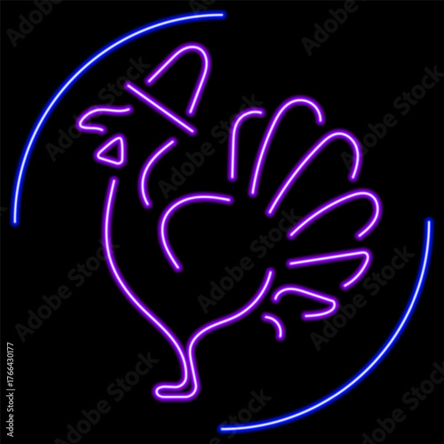 thanksgiving day neon sign, modern glowing banner design, colorful modern design trend on black background. Vector illustration.