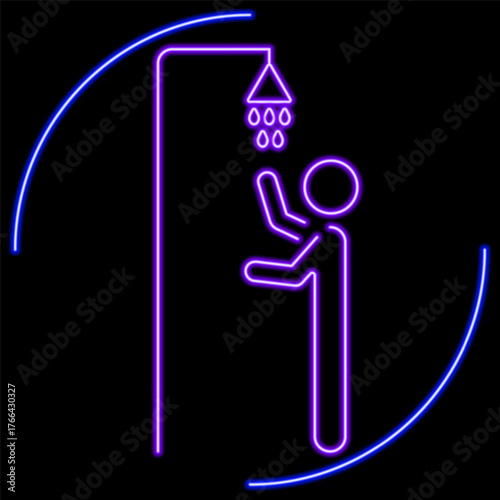shower neon sign, modern glowing banner design, colorful modern design trend on black background. Vector illustration.