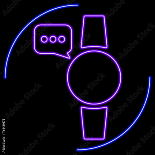 smart watch neon sign, modern glowing banner design, colorful modern design trend on black background. Vector illustration.