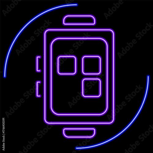 smart watch neon sign, modern glowing banner design, colorful modern design trend on black background. Vector illustration.