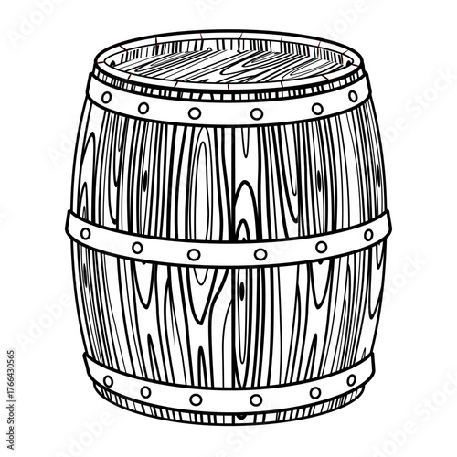 Doodle wooden barrel. Oak container for storage of wine, beer, whiskey