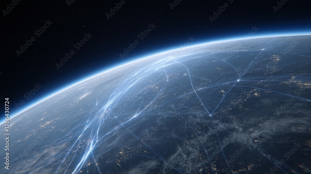 Obraz premium Meticulously waltzing beneath ethereal starlit pathways, Earths tranquil tapestry unfolds, heralding International Day of Human Space Flight and cosmological wonder