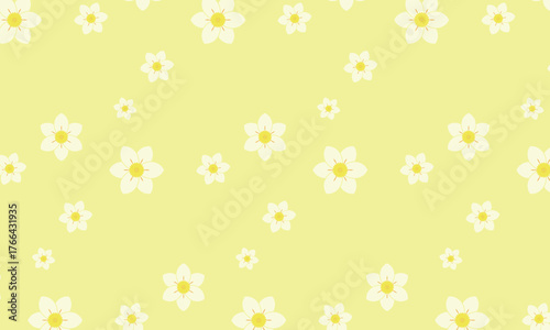 大きさの違う白い水仙の花模様が並ぶ黄色い壁紙