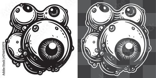 Horror Monster Eye Creature Vector Illustration in Dark Fantasy Style Detailed Tentacle and Orb Design Perfect for Stickers Posters Tattoos Album Covers and Gothic Vector Artwork for Graphic Design