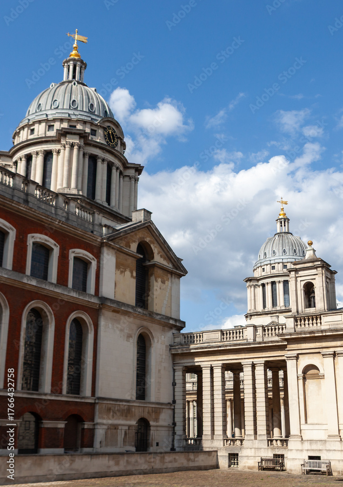 Obraz premium Historic domed buildings of Old Royal Naval College in Greenwich, London.