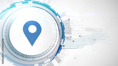 Blue location pin on abstract tech background
