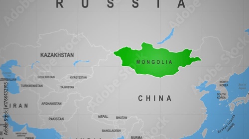 Mongolia highlighted on world map view

